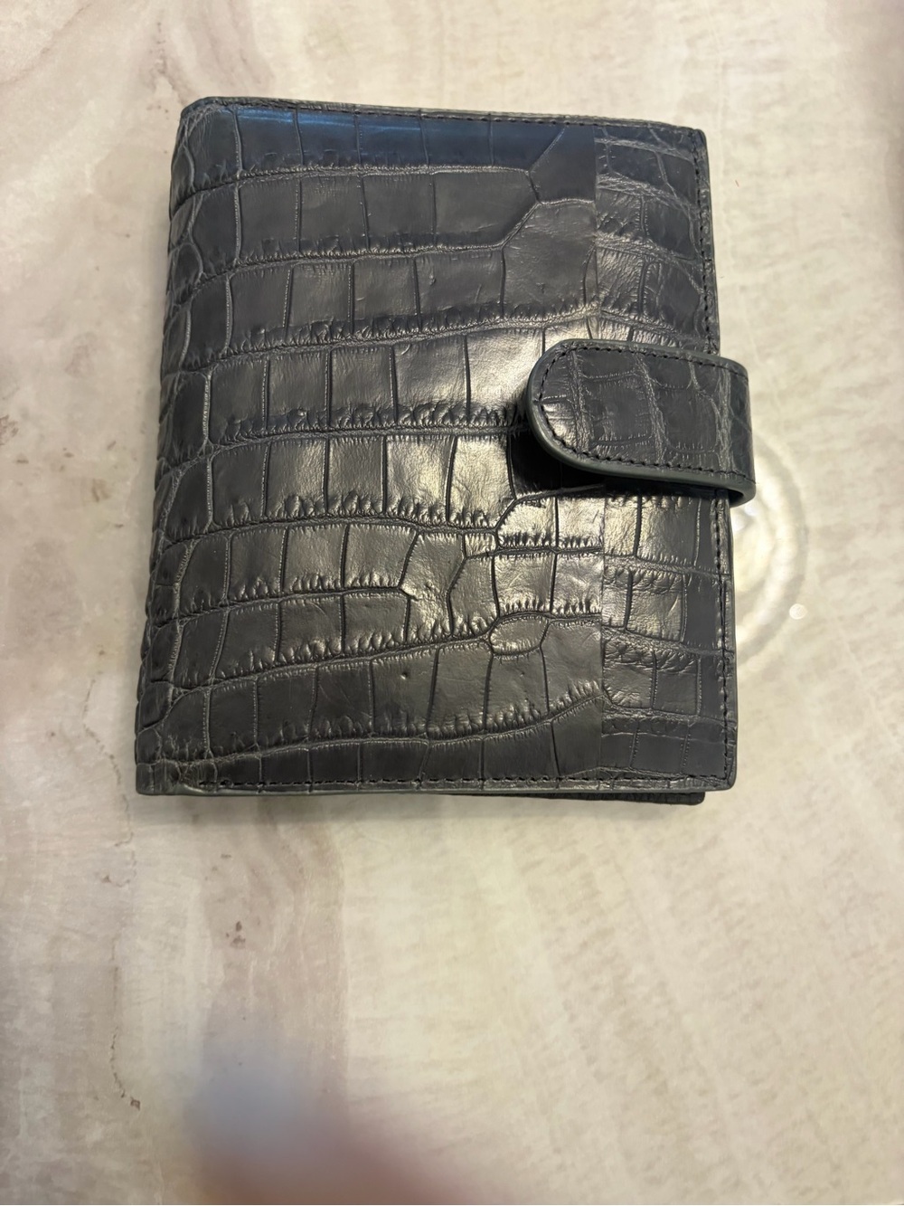 Croc-Embossed Snap Wallet - Dark Gray